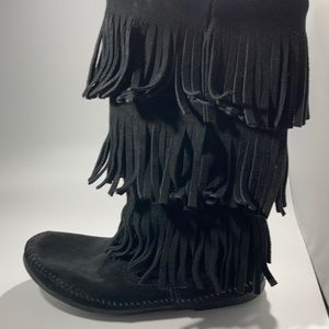 Black Minnetonka Tall Moccasins